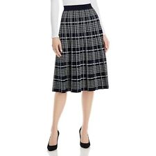 Women's Tory Burch Navy Plaid Pleated Knit Midi Skirt Size M NWTS