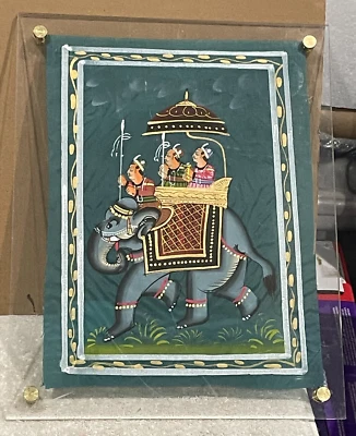 РАДЖА РАНИ РУЧНОЙ РАБОТЫ ОРИГИНАЛЬНАЯ ТОНКАЯ КАРТИНА НА ШЕЛКОВОЙ ТКАНИ АЗИАТСКИЙ РАДЖАСТХАНИ - Изображение 1 из 4