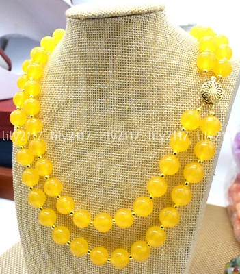 2 行 6/8/10 毫米南美黄色黄玉宝石圆形珠项链 17-18 英寸 — 第 1/3 张图片