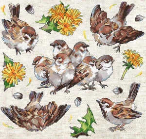 Kit de punto de cruz contado LetiStitch gorriones L8803 - Imagen 1 de 4