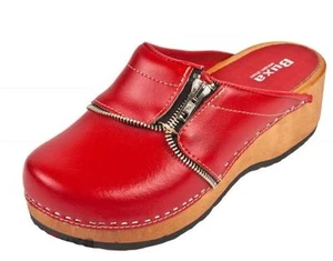 Mujeres Cuero de Madera Zuecos Médicos Color Rojo PZM EE. UU. Zapatos Talla - Imagen 1 de 4
