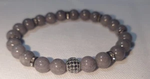 Jade  Edelstein- Stretch- Armband 19-20 cm grau Strassperle 8mm - Bild 1 von 3