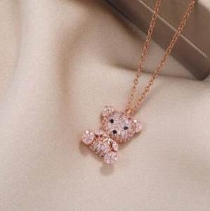 Bär Halskette aus rosa Strass und Kette verstellbar von 40 bis 45 cm, neu - Bild 1 von 1