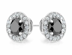 Enhanced Black Diamond & Lab-Created White Topaz Stud Earrings 2.0ctw in Silver - Picture 1 of 2