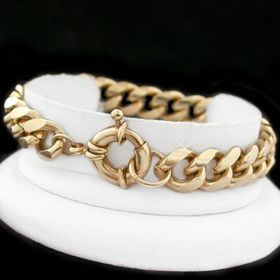 Pulsera de oro de 14 quilates con cierre de anillo de perno de eslabones CURB de 11 mm para dama TODAS LAS TALLAS GARANTÍA DE VIDA Foto 1 de 4