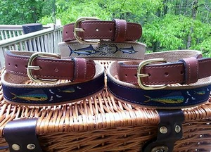 Zep Pro Belt Leather Ribbon Canvas Blue Tan Slam Marlin Bill Fishing Swordfish - Picture 1 of 6