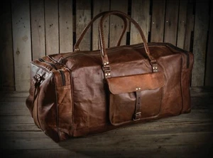 Leather Genuine Travel Bag Gym Weekend Duffel Brown Vintage Luggage Overnight - Picture 1 of 6