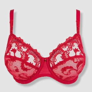 $176 Lise Charmel Women's Red Embroidered Full Coverage Lace Bra Size 34G - Picture 1 of 4