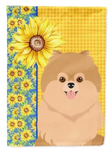 Summer Sunflowers Orange Pomeranian Flag Canvas House Size 28X40 Inches - Picture 1 of 3