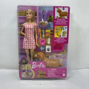 Barbie Puppe Newborn Pups Spielset mit blonder Puppe, Mama Hund und 3 Welpen. NEU - Bild 1 von 3