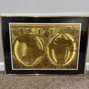 Vintage Nova Totivs Terrarvm Orbis Goldfolie Geographica gerahmte Karte Manifestation - Bild 1 von 5