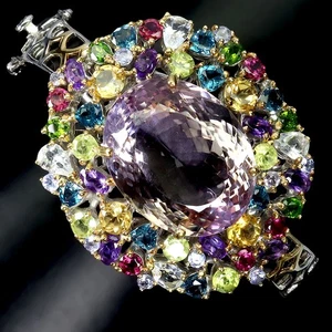 925 Sterling Silver Bangle Oval Ametrine 65ct Peridot Topaz Gemstone Jewelry 6.5 - Picture 1 of 13