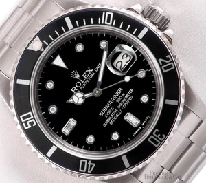 Rolex Submariner Date 40 mm 16610 esfera de diamante negro personalizada y cerámica negra - Imagen 1 de 7