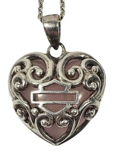 Collar colgante corazón cuarzo rosa y plata esterlina escudo Harley Davidson - Imagen 1 de 9