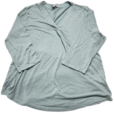 Camiseta Orvis Mujer Talla L Verde Mezcla de Lino Cuello en V Minimalista Lagenlook Sostenible Foto 1 de 4