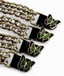 "4 Chaleco Motociclista Doble Cadena 6"" Extensores Esmalte Verde Mariposa y Negro" - Imagen 1 de 5