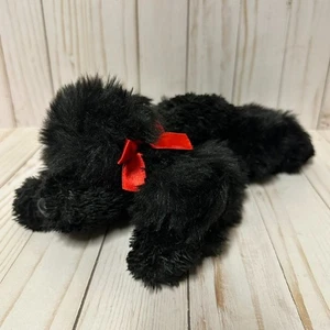 FAO Schwarz Poodle Dog Plush Black Red Bows Realistic Laying Down 10 Inch - Picture 1 of 12