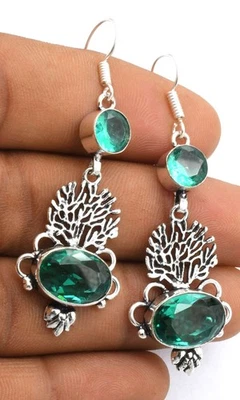 Orecchini Pendenti Etnici Fatti A Mano In Quarzo Verde Gioielli ER 361 - Immagine 1 di 3