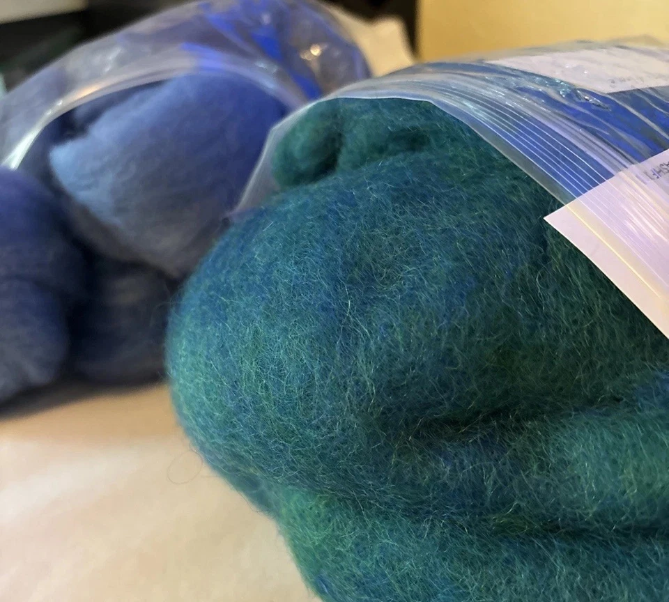 Assorted Wool Dyed Blues Teals Multicolor Roving Fiber Ready to Spin Wool - Image 1 of 4
