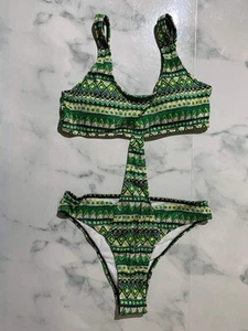 Women's Lala Swimwear One Piece OP12 Padded Monokini Green Brocade - Picture 1 of 7