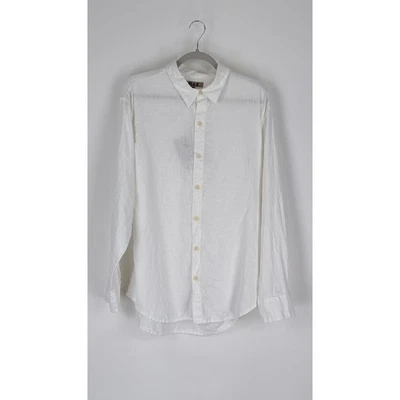 Flax Mens Linen Long Sleeve Button Front Collared Shirt Size Small White New - Image 1 of 4