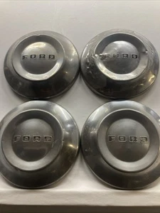 1952 1953 1954 FORD HUBCAPS DOG DISH VINTAGE POVERTY CAPS Set Of 4 - Picture 1 of 16