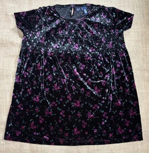 Black Velvet Floral Babydoll Top Shirt Small Oversized Whimsigoth Dark Romance - Picture 1 of 5