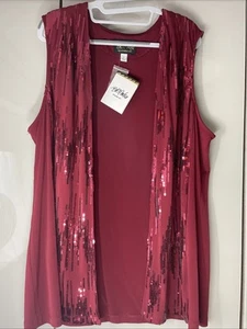 Bob Mackie Open Front Sleeveless Cardigan L UK16-18 Red Sequin Wearable Art NEW - Picture 1 of 16