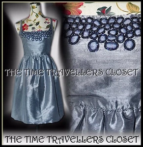 BNWT KATE MOSS TOPSHOP GREY SILVER METALLIC EMBELLISHED SILK TULIP DRESS UK 8 36 - Picture 1 of 6