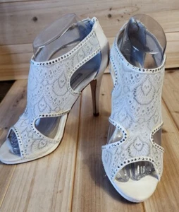 Vintage Wedding Bride White Sz 7.5 B Diamonds & Lace Stiletto Heels Victorian - Picture 1 of 23