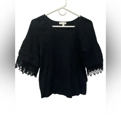 Топ Anthropologie Eri + Ali Pennbrooke XS кружевной с петлями плиссированный черный - Изображение 1 из 4