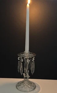 Art Deco Glass Candlestick Holder Hanging Prisms - Picture 1 of 12