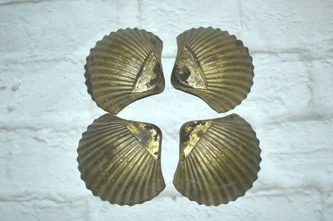 Antique French? SHELLS Ornate Brass Decorative Hardware Lot of 4 Cover