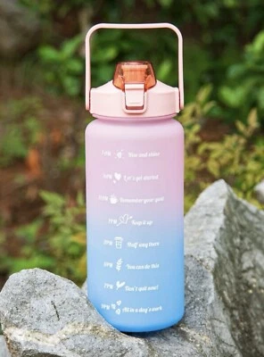 US SELLER motivational water bottle with straw and time marker work sport - Image 1 of 4
