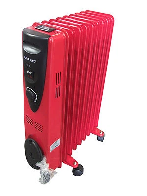 Ultramax 2KW 9 Fin Oil Filled Radiator With Thermostatic control - RED - Image 1 of 2