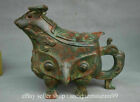 10.8" Antique China Bronze Ware Dynasty Birds Beast Face Handle drinking vessel