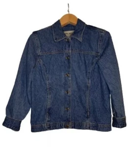 Cherokee Jean Jacket Womens Medium Blue Waist Length Buttons Pockets Collar - Picture 1 of 8