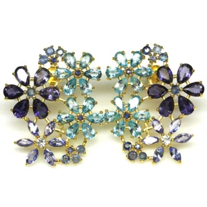 925 Sterling Silver Sky Blue Topaz, Iolite, Tanzanite & Sapphire Earrings - Picture 1 of 4