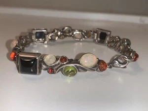 Beautiful Vintage Multi-Stone sterling silver bracelet peridot opal Onyx  - Picture 1 of 9
