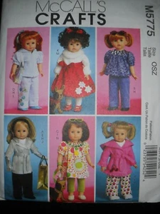 Clothes for 18" Dolls Dress top Pants PJ's Robe Dog Toy McCalls 5775 Sew Pattern - Picture 1 of 2