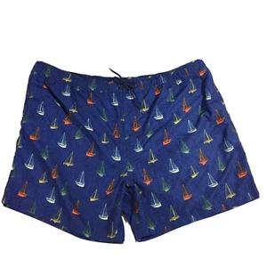 MEN’S BIG EXTRA LARGE 4X 4XL SWIM SUIT TRUNKS BLUE SAILBOATS MESH DRAWSTRING NEW - Picture 1 of 8