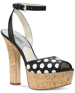 Michael Kors Adria Ankle Strap Black White Peep-Toe Platform - Picture 1 of 3