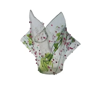 Splatter Art Glass Vase Ruffle Top Dimensional Unique 6" High - Picture 1 of 9