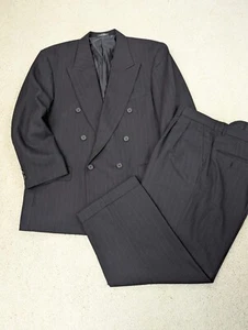 Traje Para Hombre 42S 34x25 Negro Rayas Lana Doble Pecho 2 Piezas Chaqueta Pantalones - Imagen 1 de 23