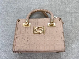 Bebe Purse Small Biege Satchel Bag Signature Zipper Pockets Missing Long Strap - Picture 1 of 8
