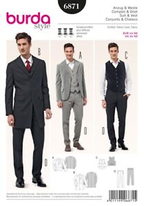 Burda Mens Sewing Pattern 6871 Suit Jackets, Waistcoat & Trousers (Burda-...