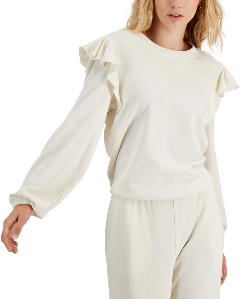 Inc International Concepts Cotton Ruffled-Shoulder Sweatshirt Size Medium - Image 1 of 1