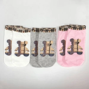 [3 in 1 Set] Junior Socks Pink, White, Gray Cute Brown Checkered Bears OOTD - Picture 1 of 3