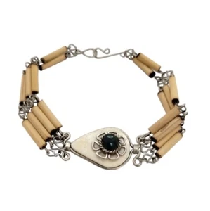 Vintage Bohemian Teardrop Link Bracelet with Natural Stone and Bamboo Accents - Picture 1 of 4