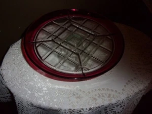 INDIANA GLASS CRANBERRY RUBY FLASH GLASS RELISH DIVIDED PEDESTAL RELISH DISH - Picture 1 of 4